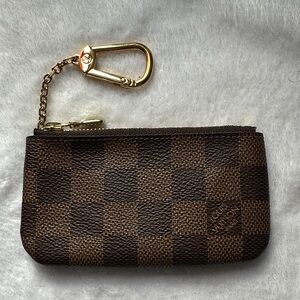 Louis Vuitton Brown Checkered Key Pouch with Gold Clasp